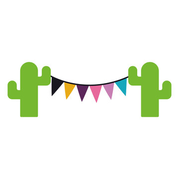 mexican cactus with banner pennant flat style icon vector design