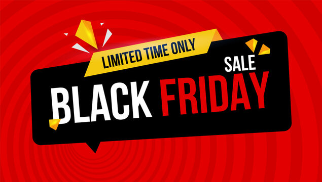 Sale. Black Friday poster. Limited time only. Abstract bright on red background. Vector image.