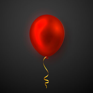 Realistic Red Balloon On Black Background With Shadow. Shine Helium Balloon For Wedding, Birthday, Parties. Festival Decoration. Vector Illustration