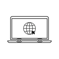 Globe on screen of laptop icon flat style in trendy design isolated