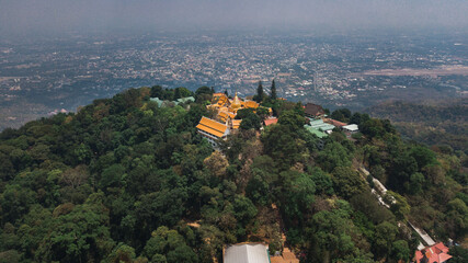 Fototapeta na wymiar Aerial view of Doi Suthep temple, in Chiang Mai, Thailand.