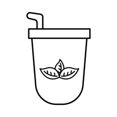 iced tea mug with leaves line style icon vector design