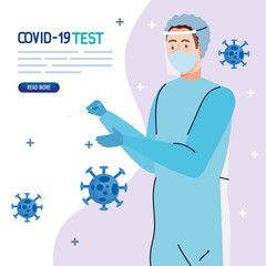 covid 19 virus test doctor with mask uniform design of ncov cov and coronavirus theme Vector illustration