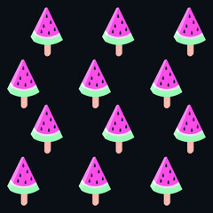 Watermelon slice vector illustration seamless pattern on pink background