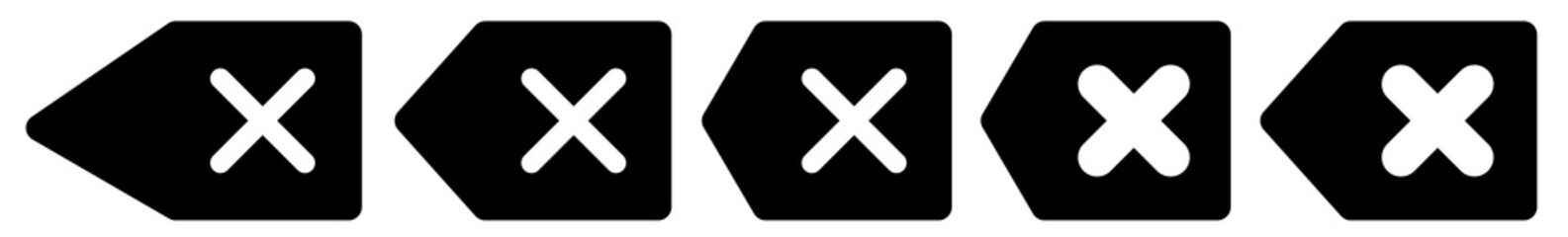 Obraz premium Delete Arrow Icon Black | Remove Text Arrows Illustration | Cancel Symbol | Button Back Logo | Clear Cross Sign | Isolated | Variations