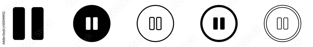 Wall mural pause button icon circle black | break buttons illustration | video audio player navigate symbol | q