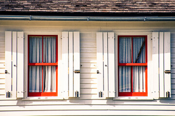 2 Old red and white windows