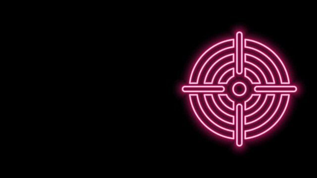 Glowing neon line Target sport icon isolated on black background. Clean target with numbers for shooting range or pistol shooting. 4K Video motion graphic animation