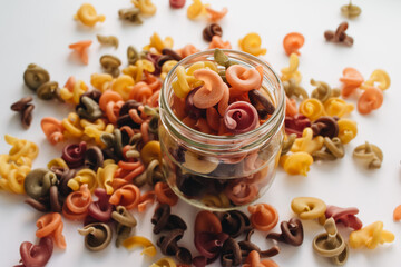 Uncooked macaroni, raw pasta, everyday meal, Italian spaghetti