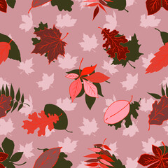 Fototapeta na wymiar Leaves of different trees. Seamless vector pattern. Botanical background.