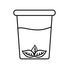 tea glass with leaves line style icon vector design