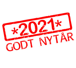 Rubber stamp with text Happy New Year 2021 in danish language