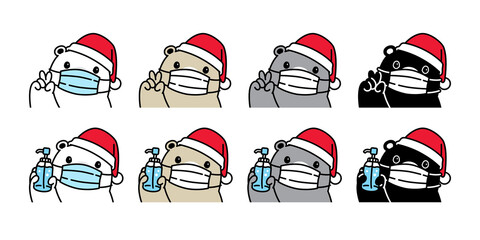 Bear vector christmas face mask covid-19 santa claus polar bear coronavirus virus icon alcohol gel teddy logo symbol cartoon character illustration doodle design