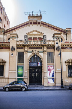 Palermo Kursaal Biondo complex originally included cinema-theater, garden, restaurant and several pavilions. Kursaal Biondo built 1914, now Bingo Hall. PALERMO, SICILY, ITALY. September 23, 2018.