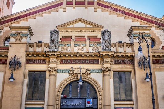 Palermo Kursaal Biondo complex originally included cinema-theater, garden, restaurant and several pavilions. Kursaal Biondo built 1914, now Bingo Hall. PALERMO, SICILY, ITALY. September 23, 2018.