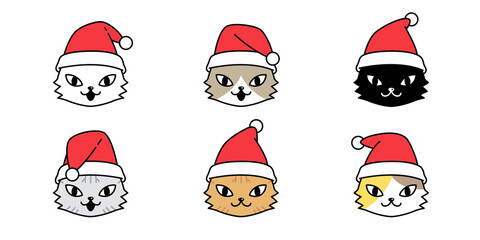 cat vector Christmas Santa Claus hat calico kitten head icon logo symbol character cartoon illustration design