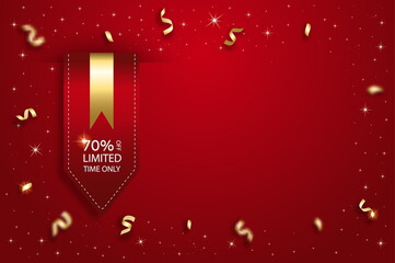 Vector sale template background. Satin red ribbon price tag. © ku4erashka
