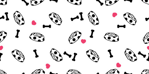 dog bowl seamless pattern bone polka dot heart valentine cat food puppy vector pet scarf isolated repeat background cartoon animal tile wallpaper illustration doodle design