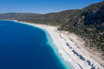 Amazing coast of Salda lake: white coast and turquoise water