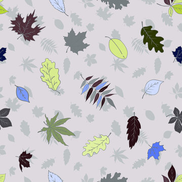 Different leaves. Seamless botanical pattern pattern. Vegetable background.
