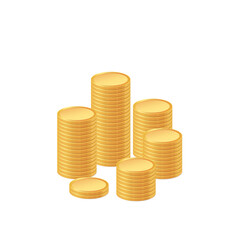 Gold coins cash money in piles. Stock vector illustration on a white isolated background.