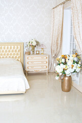 Luxury elegant white with gold interior design of bedroom