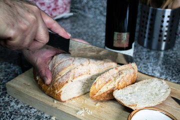 Loaf of bread in a board