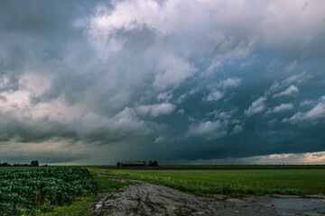 Obraz premium Wild skies of an autumn rain shower over the dutch landscape