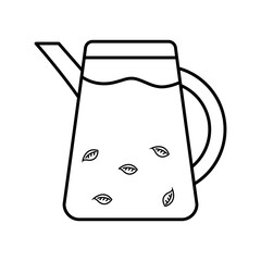tea kettle with leaves line style icon vector design