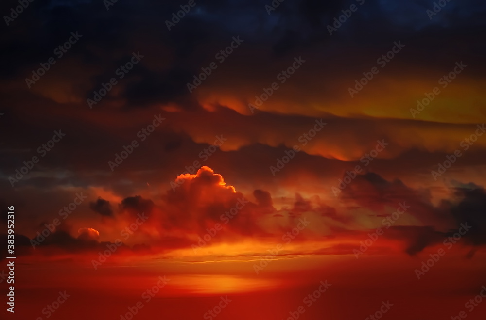 Wall mural gold orange sunset at cloudy dramatic sky blue night moon and stars nature background