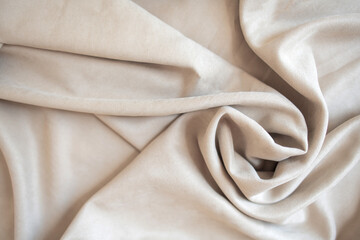 Beige velour pleats. Soft blackout curtains for the room. Fabric for tailoring