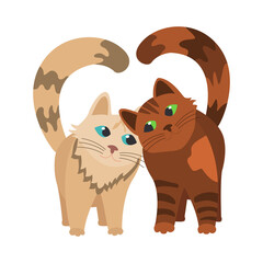 two cats rub against each other, tails like a heart. flat vector illustration isolated on white background