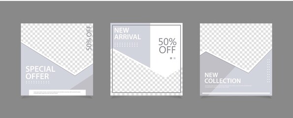 Editable sosial media template, minimal, modern. Grey and white colour with geometric shape for web. Vector illustration