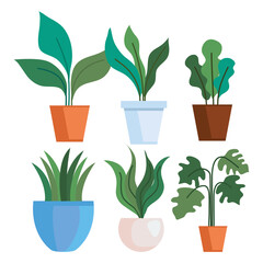 Fototapeta na wymiar Gardening plants insde pots set design, garden planting and nature theme Vector illustration