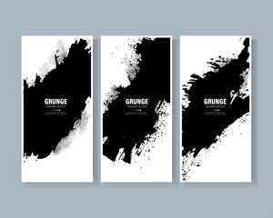 Set of black grunge artistic brush strokes background. vertical banner design template. 