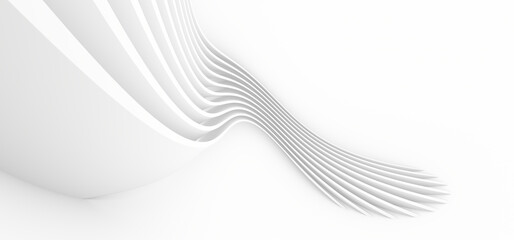 White abstract background. Smooth white lines with shadow. 3d rendering image.