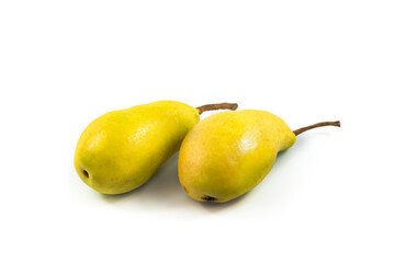 Two perfect ripe pears on white isolated background