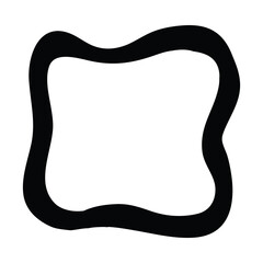 Black plastic frame, soft square outline. Black-white design element for decoration. Simple doodle border
