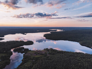 Sunset on the north lake in Karelia