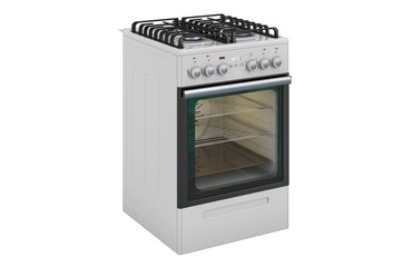 Freestanding gas range with oven, side view. 3D rendering