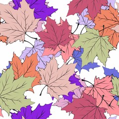 Maple leaves. Seamless pattern. Botanical background.