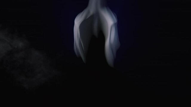 Animation of the appearance of a ghost from the darkness or fire. Horror, halloween or religion scene.