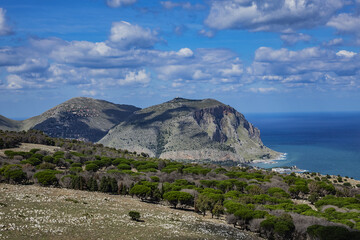 Beautiful view from top of Monte Pellegrino (Pilgrim Mountain), which overlooks whole Palermo bay. Palermo, Sicily, Italy.