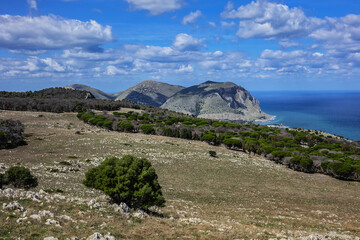 Beautiful view from top of Monte Pellegrino (Pilgrim Mountain), which overlooks whole Palermo bay. Palermo, Sicily, Italy.