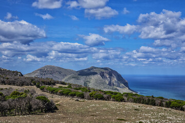 Beautiful view from top of Monte Pellegrino (Pilgrim Mountain), which overlooks whole Palermo bay. Palermo, Sicily, Italy.