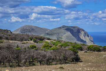 Beautiful view from top of Monte Pellegrino (Pilgrim Mountain), which overlooks whole Palermo bay. Palermo, Sicily, Italy.