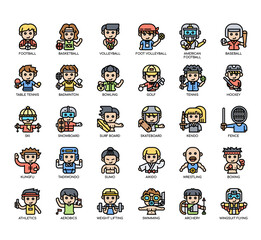 Set of sport man thin line and pixel perfect icons for any web and app project.