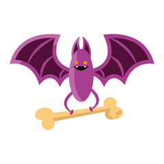 halloween bat cartoon with bone vector design