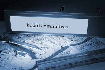 Board committees on blue business binder  - obrazy, fototapety, plakaty