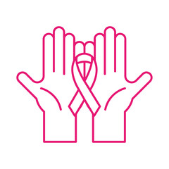 Obraz premium breast cancer ribbon on hands line style icon vector design